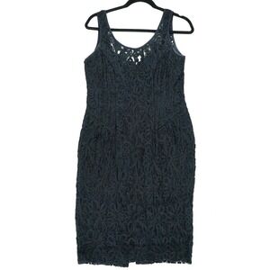 Vintage 80s Ann Taylor All-over Black Floral Lace Sleeveless Sheath Dress 12 LBD